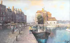 Honfleur evening by Clive Madgwick, oil on canvas, sold May 2025