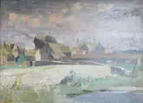 Cotswold village scene by David R. Buchanan, oil on canvas, sold May 2025