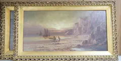 Coastal scenes with fisherfolk by Sidney Yates Johnson, oil, sold May 2025