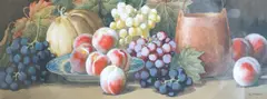 Still life of fruit and leaves by Giovanni Barbaro, watercolour, offered May 2025