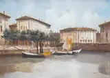 Venetian canal scene by Guido Borelli, oil on canvas, sold May 2025
