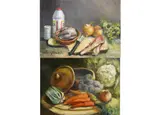 Pigeon pie by Yvette Galsworthy, oil, offered May 2025