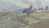 Continental vineyards by Gerard Chowne, 1911, gouache, sold May 2025