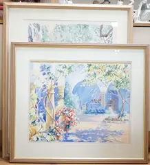 Courtyard with dappled sunlight by Hazel Soan, watercolour, sold May 2025