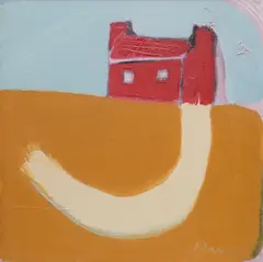 Red cottage by Nathan Davies, oil on board, offered Apr 2025