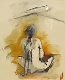 Study of a seated nude by Honor Brogan, watercolour and mixed, sold Apr 2025