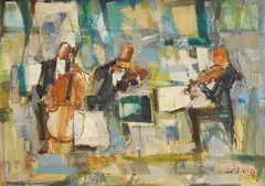 Abstract composition by Albert Lauzero, oil on canvas, sold Apr 2025
