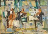 Abstract composition by Albert Lauzero, oil on canvas, sold Apr 2025