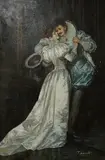 Study of a young couple by Thomas Lancaster, oil on canvas, sold Apr 2025