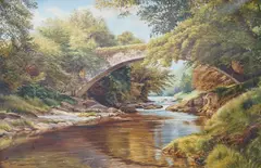 Riverscape by Jean Hamilton-George, oil on canvas, sold Apr 2025