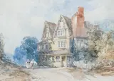Figures before a house by William Callow, watercolour, sold Apr 2025