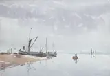 Boats on the Thames estuary by Josiah John Sturgeon, watercolour, sold Apr 2025