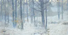 Winter landscape by Richard Schmid, oil on board, sold Apr 2025