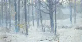 Winter landscape by Richard Schmid, oil on board, sold Apr 2025