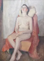 Study of a nude woman, inscribed verso, 39 x 28cm by Francis Helps, oil on board, sold Apr 2025