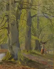 Beech trees in spring by Nevil Lupton, 1858, watercolour, offered Apr 2025