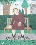 A woman feeding birds by Andrew Murray, oil on canvas, sold Apr 2025