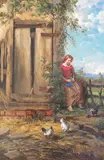 Watching the Chickens by Henry Campotosto, oil on canvas, sold Apr 2025