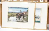 Studies of heavy horses to by William Warwick Lendon, watercolor, offered Apr 2025