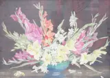 Gladioli in a vase by Helen Seddon, watercolour, sold Apr 2025