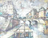 Parisian view of the Seine by J. Warner, oil on canvas, offered Mar 2025