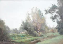 Willows, Dedham by Henry G. Moon, oil on board, sold Mar 2025
