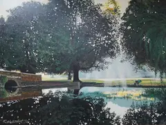 The River Cray at Footscray Meadows, Bexley 1974 by Robin Alexander Elliott, oil on canvas, sold Mar 2025