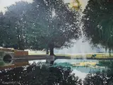 The River Cray at Footscray Meadows, Bexley 1974 by Robin Alexander Elliott, oil on canvas, sold Mar 2025