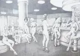 Ladies Bar by Frank Martin, pencil on paper, sold Mar 2025