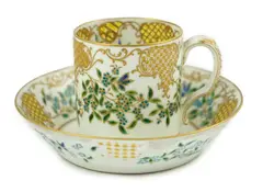 A rare porcelain and openwork enamel coffee cup and saucer by Camille Naudot, sculpture, sold Mar 2025