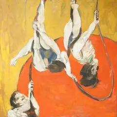 Les Acrobates by Stanisław Frenkiel, oil on board, sold Mar 2025