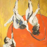 Les Acrobates by Stanisław Frenkiel, oil on board, sold Mar 2025