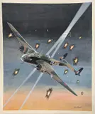 'Handley Page Hampden RAF searchlight scene by Mike Bailey, gouache, sold May 2026