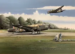 Vickers Wellington RAF Airfield Scene by Mike Bailey, acrylic, offered May 2026