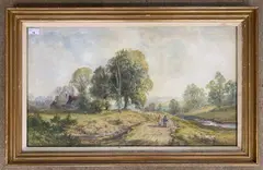 A rural landscape with foreground figures by John Faulkner Rha, pencil and watercolour, sold May 2026