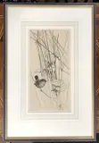 Wren perched on a reed by John Edward Collins, etching, sold May 2026