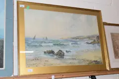 View across a coastline by Joseph Hughes Clayton, watercolour, sold Apr 2026