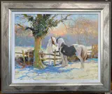 A Winter Greeting by Leslie W. Stones, oil on canvas, sold Apr 2026