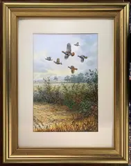 Partridges alighting by Carl Donner, watercolour, sold Apr 2026