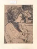 Side profile study of woman in an interior setting by Joyce Meyer, charcoal on paper, offered Apr 2026