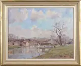 Coltishall river scene by Geoffrey Burrows, oil on board, sold Mar 2026