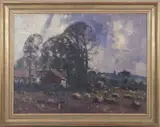 Landscape from Burgh Hall by Geoffrey Chatten, oil on board, sold Mar 2026