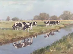 Cattle Reflections by Owen Waters, 1973, oil on board, sold Mar 2026