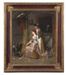Feeding the new arrivals by Florent Willems, oil on panel, sold Mar 2026