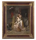Feeding the new arrivals by Florent Willems, oil on panel, sold Mar 2026