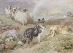 Sheep and Setters in a Highland setting by Basil Bradley, watercolour, offered Mar 2026