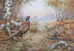 Pheasant and Partridge in an autumnal landscape by Carl Donner, watercolour and gouache, sold Mar 2026