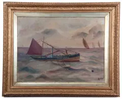 Fishing boat LT2 by John Gregory, 1904, gouache on board, sold Mar 2026