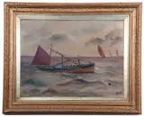 Fishing boat LT2 by John Gregory, 1904, gouache on board, sold Mar 2026