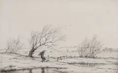 Windswept landscape with two figures by Martin Hardie, etching, sold Mar 2026